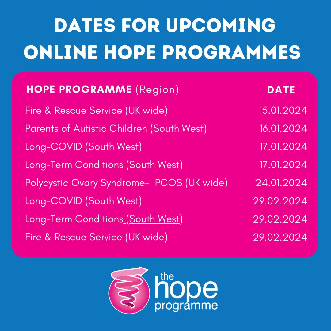 📅 Check out our upcoming Hope Programme dates and find the perfect one that suits you here ➡️ bit.ly/46izAj5 💙✨ #LiveWellwithHope #FindYourHope 💪🏼 #HopeProgramme 🌟 #selfmanagement 👥 Remember, you're never alone!