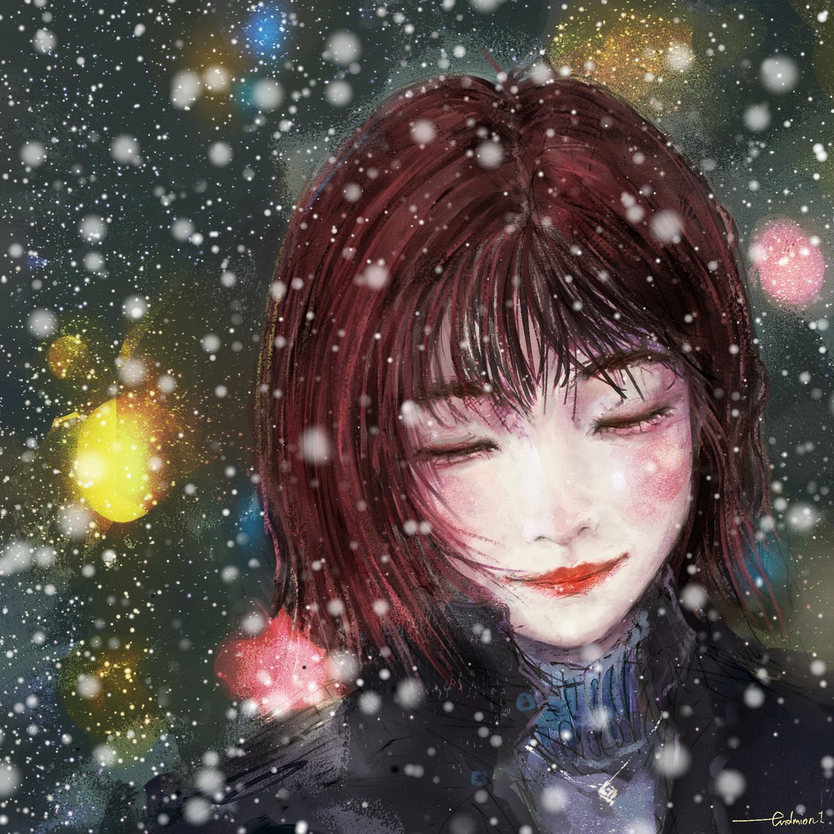 Woman in the snow. Where are you going? Who are you going to see? Your smile makes me envy him.