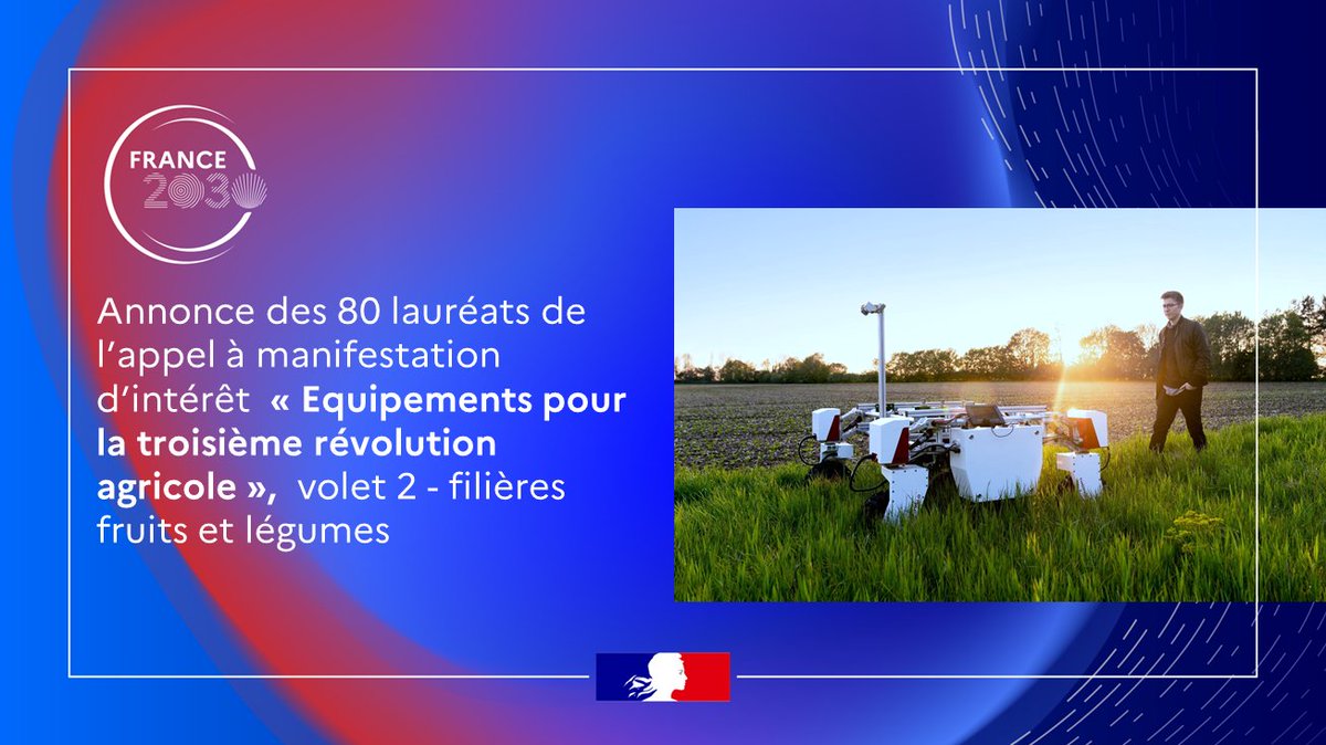 #Agriculture | @MFesneau, @ChristopheBechu, @RolandLescure avec @BrunoBonnellOff annoncent les 80 lauréats de l’appel à manifestation d'intérêt “Équipements pour la troisième révolution agricole” 🌾 ➕Détail des projets lauréats👉gouvernement.gouv.fr/france-2030-80…