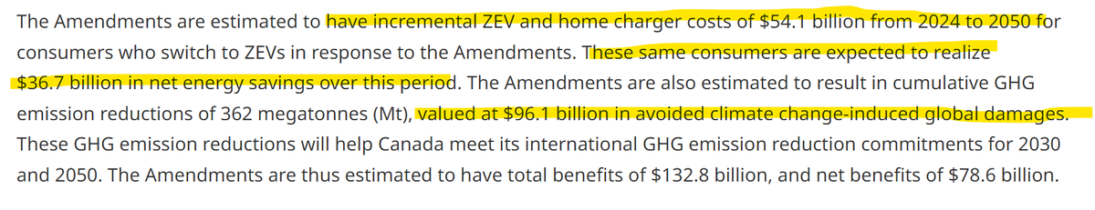 H/T @mindingottawa: Documents released day after 🇨🇦 Liberal Govt confirmed EV mandate indicate consumers face $17.4B in net costs over a 26-year period. Docs also say Canada to incur ~$100B in benefits from avoiding climate change-induced damages through EV adoption.