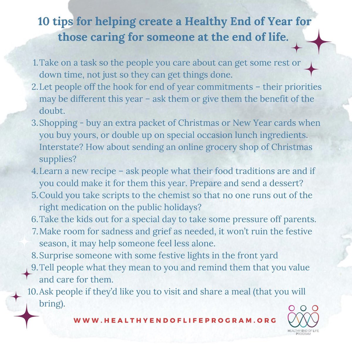 Compassionate_O's tweet image. Here are some tips provided by Healthy End Of Life Program (HELP App) to support people caring for someone at the end of life this holiday season. 
#supporttips #endoflife #compassion