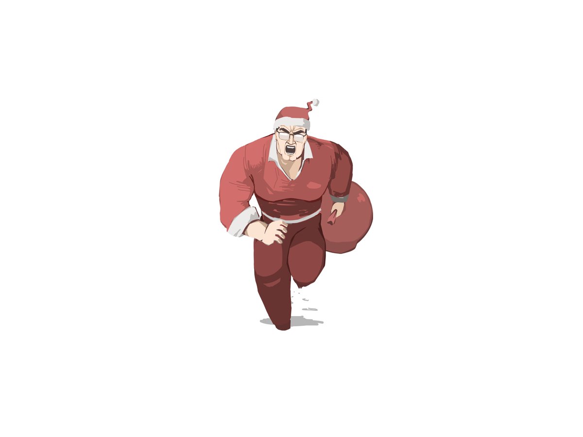1boy male focus running solo santa hat hat facial hair  illustration images