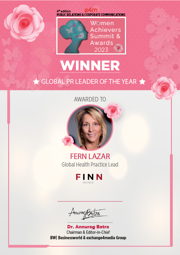 FINN Partners (@finnpartners) on Twitter photo Let’s hear it for <a href="/fernlazar/">Fern Lazar</a> for being named the GLOBAL PR LEADER OF THE YEAR at the prestigious <a href="/e4mtweets/">exchange4media group</a>' PR & Corp Comms Women Achievers Awards 2023! 🏅✨
This recognition reflects Fern's exceptional leadership in the field of #HealthPR and #communications.
Congrats, Fern! Let’s hear it for <a href="/fernlazar/">Fern Lazar</a> for being named the GLOBAL PR LEADER OF THE YEAR at the prestigious <a href="/e4mtweets/">exchange4media group</a>' PR & Corp Comms Women Achievers Awards 2023! 🏅✨
This recognition reflects Fern's exceptional leadership in the field of #HealthPR and #communications.
Congrats, Fern!