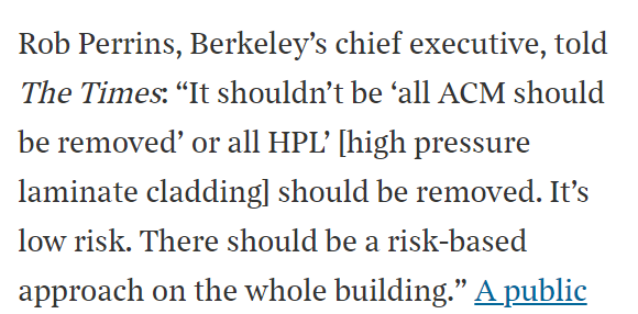 This quote ignores every single test on ACM PE from 2001 forwards - including the most recent testing at the Grenfell Tower Inquiry - which shows the complete opposite. It is very, very high risk.