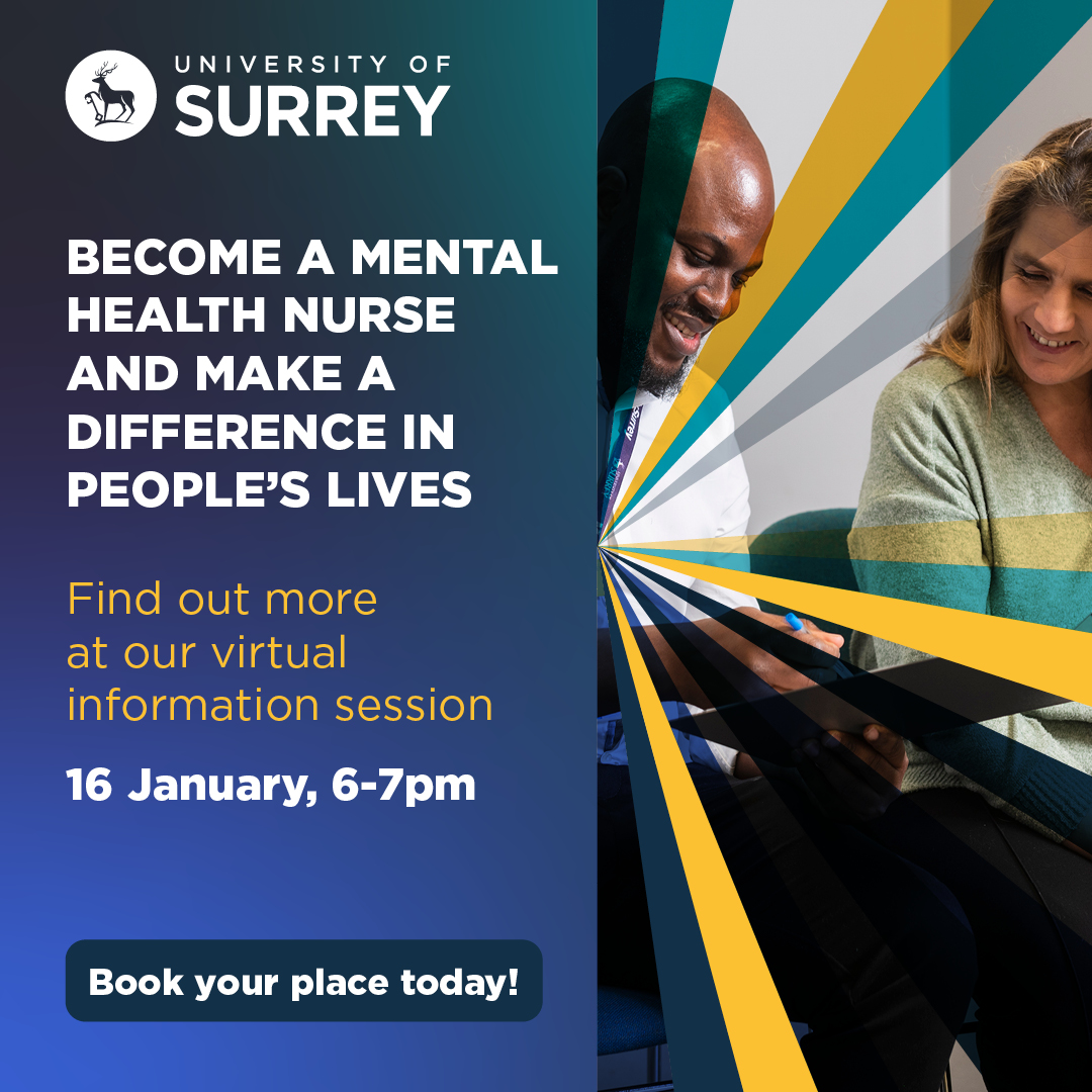 Join us in the new year for our virtual information session on mental health nursing: ow.ly/yLRe50QkEwe @AdultUniSurrey @UoSnursingsoc