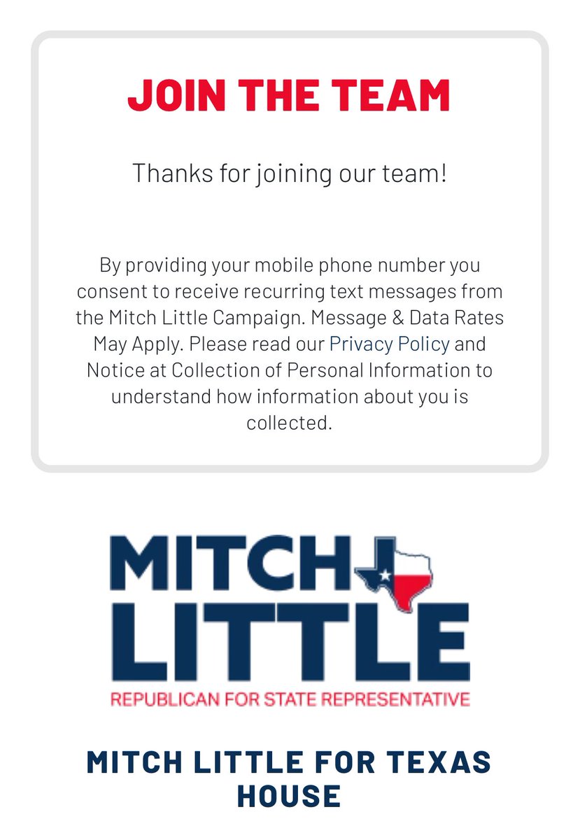 I made good on my word. For the first time in my life, I have signed up to volunteer for a political campaign. We need to put laser focus on electing #AmericaFirst and #TexasFirst candidates up and down the ballot. I believe in impeachment killer @realmitchlittle.