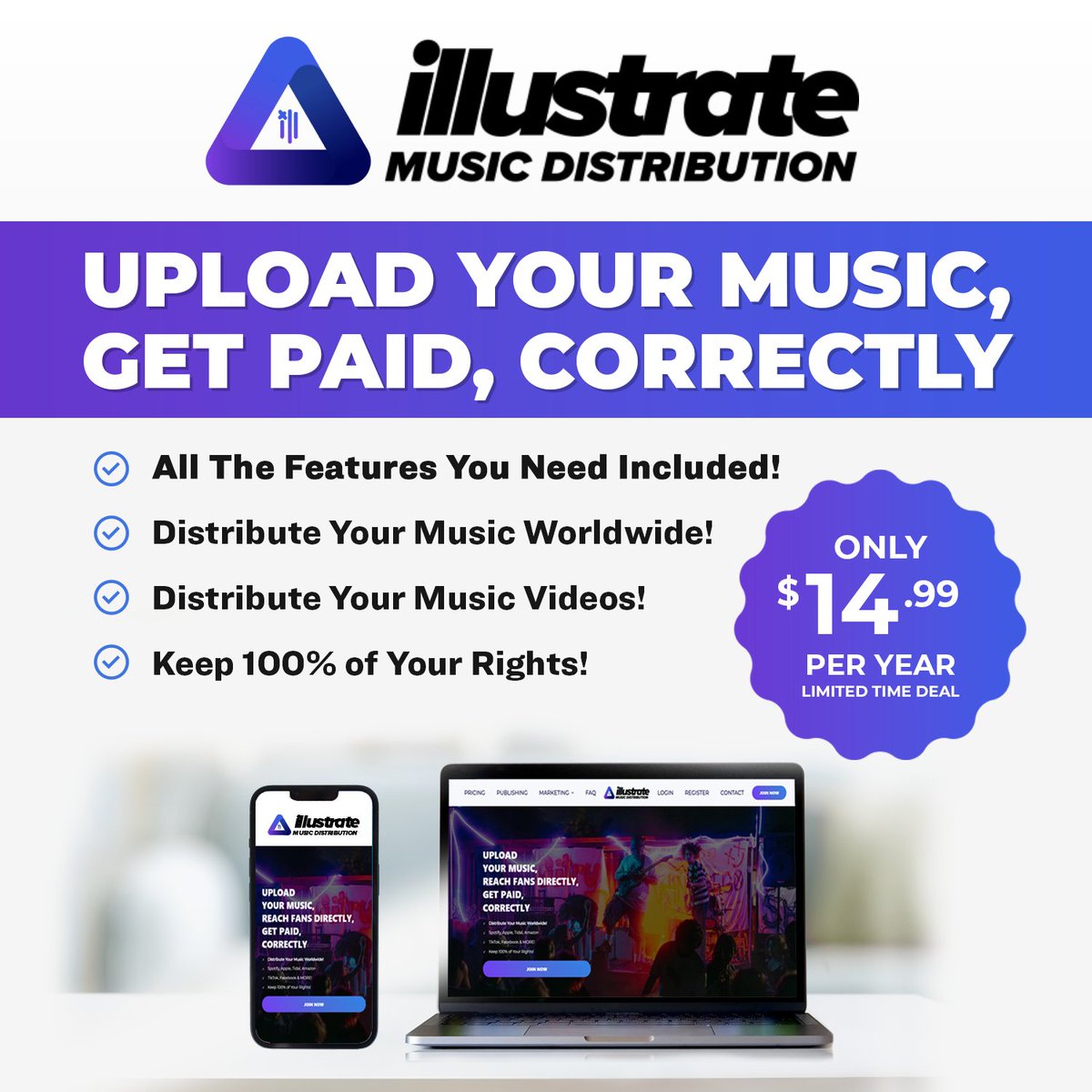 This offer ends soon! Unbeatable music distribution deal, just before 2024! Lock in a full year for $14.99 before the price increases! Lock in NOW at $14.99 👉🏼 vist.ly/rbqk #MusicDistribution #Music #Spotify #AppleMusic #IllustrateMusic