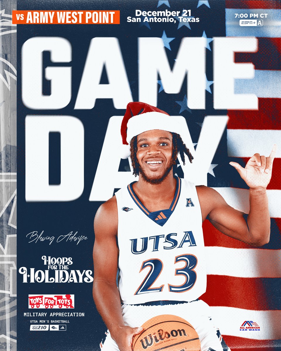 UTSAMBB's tweet image. UTSA vs. Army tonight at the Convo! 🪖🫡🎁🧸

🆚 Army West Point 
🏟️ Convocation Center
📌 San Antonio, Texas
⌚️ 7 pm
🎟️ bit.ly/UTSATix
📰 goutsa.com/news/2023/12/2…
📺 es.pn/3RoXjcl
📻 @ticket760 AM
📊 statb.us/b/488112

#BirdsUp🤙| #RunnersPACE