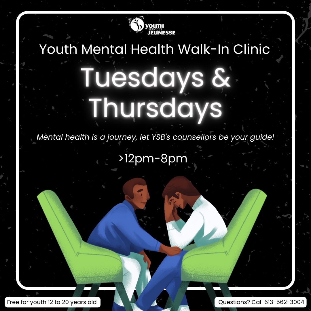 Youth Services Bureau (@ysb_bsj) on Twitter photo A conversation can change a life!
Drop by our walk-in at 2225 Mer Bleue Rd. (<a href="/Carrefour_Hub/">Carrefour Santé Aline-Chrétien Health Hub</a>)
#LetsTalk #MentalHealthSupport A conversation can change a life!
Drop by our walk-in at 2225 Mer Bleue Rd. (<a href="/Carrefour_Hub/">Carrefour Santé Aline-Chrétien Health Hub</a>)
#LetsTalk #MentalHealthSupport