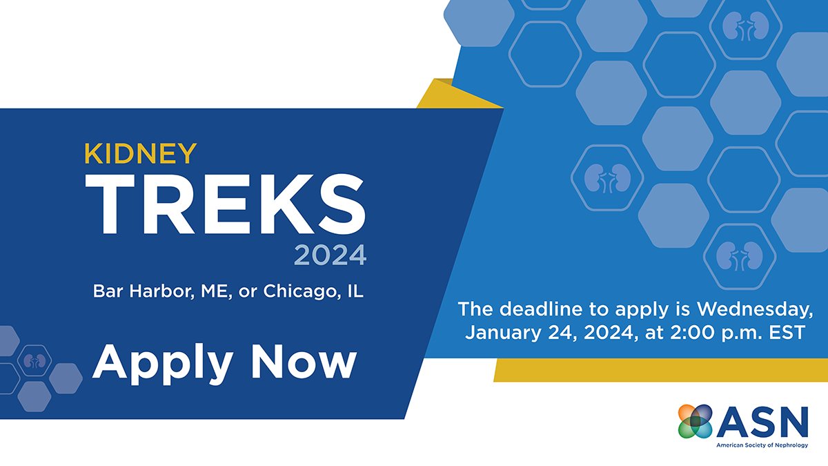 Explore the possibilities of a career in nephrology with the 2024 Kidney TREKS Program. Apply by Wednesday, January 24, at 2:00 p.m. EST. Explore the woods of Bar Harbor or the city of Chicago while connecting with a mentor to guide your research. Apply: asn-online.org/treks