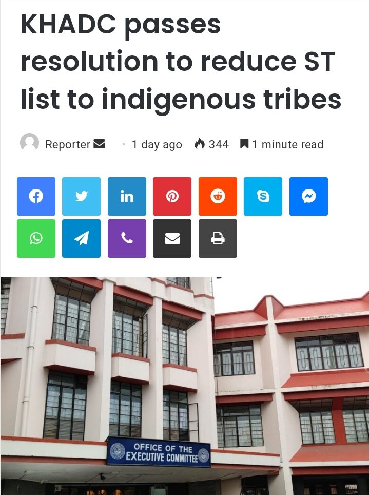 🚨IMP Development: Meghalaya Govt bats for ST only for indigenous Tribe. 👍 Khasi Hills Autonomous District Council (KHADC) passed resolution urging Centre to amend the Constitution (ST) Order, 1950 to recognize only indigenous tribes as ST in Meghalaya.#ST4Meiteis #Manipur