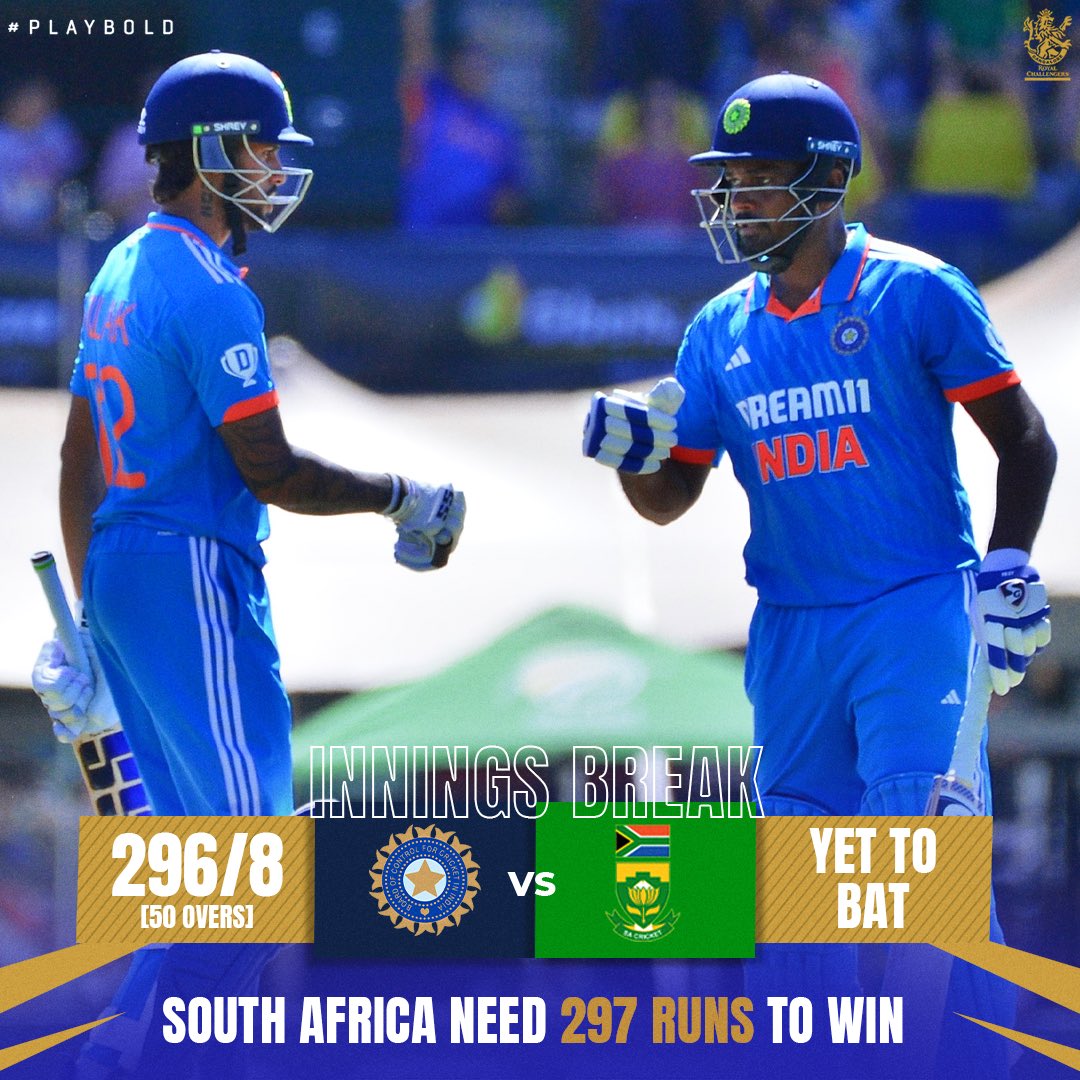 9⃣3⃣ off the last 🔟 overs takes 🇮🇳 to a good score on a tricky surface! 🙌 Bowlers, the stage is all yours now to seal a series victory 💪 #PlayBold #SAvIND #TeamIndia