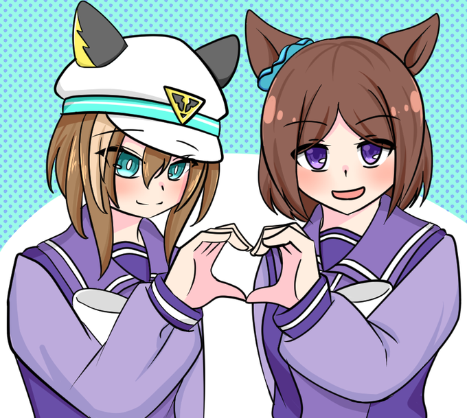 「heart hands duo purple eyes」 illustration images(Latest)