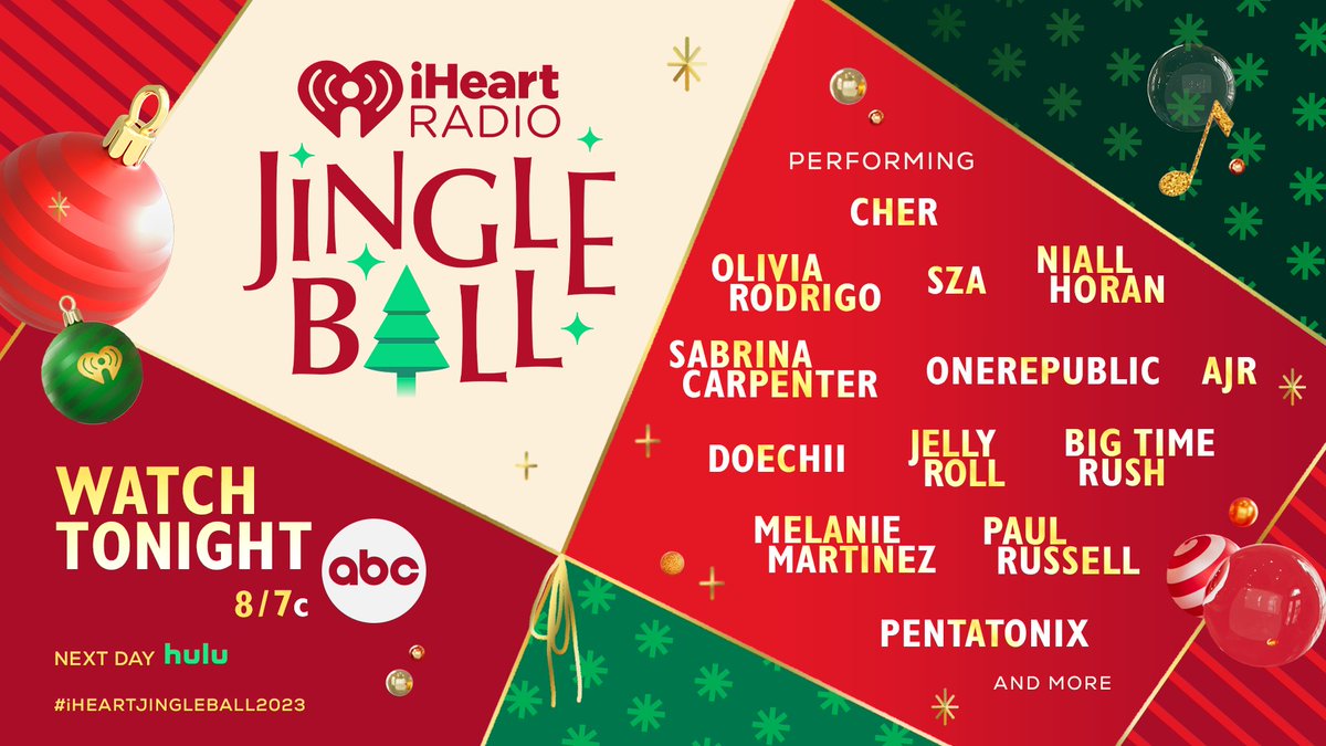TONIGHT! We’re spreading the holiday cheer with our #iHeartJingleBall2023 show airing on <a href="/ABCNetwork/">ABC</a>! The show will begin at 8/7c… don’t miss it!