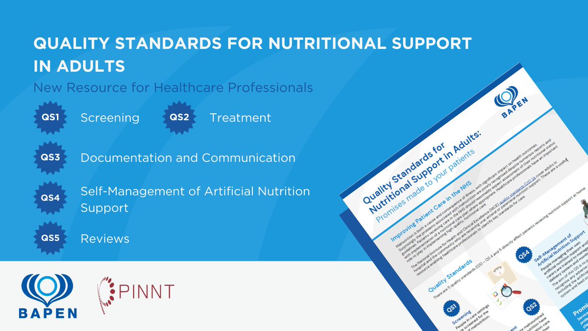 Today we have launched a new resource for healthcare professionals, developed jointly with @BAPENUK. 'Promises made to your patients', explaining NICE’s nutrition quality standards for adults receiving artificial nutrition support. Access via: bit.ly/3RNoAVX