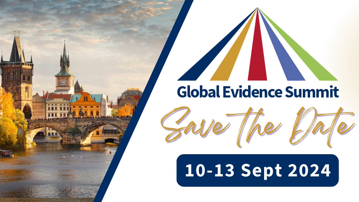 Exciting news! 🎉The Global Evidence Summit is back in 2024! @cochranecollab @JBIEBHC @GIN_member & @campbellreviews have again joined forces to deliver the highly anticipated second Global Evidence Summit in Prague! Save the date: 🗓️ 10-13 September #GES2024 @GESummit