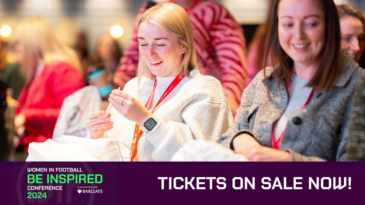 GO GO GO 💨 Tickets are on sale now for the #WIFBeInspired Conference 2024 in partnership with @BarclaysFooty! Join us in March for two more days aimed at supporting women building careers in the football industry 🤝 📨 WIF members - check your inbox for the link to buy.