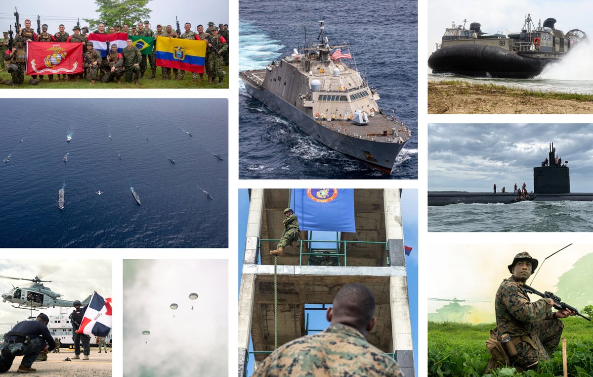 Southcom's tweet image. #SOUTHCOM Year in Review: 
In July, more than 7K troops, 26 vessels, 3 subs, &amp;amp; 25 aircraft from 20 nations came together in Colombia for the #UNITASLXIV exercise, the world’s longest-running maritime exercise. @armadacolombia @NAVSOUS4THFLT @MARFORSOUTH
