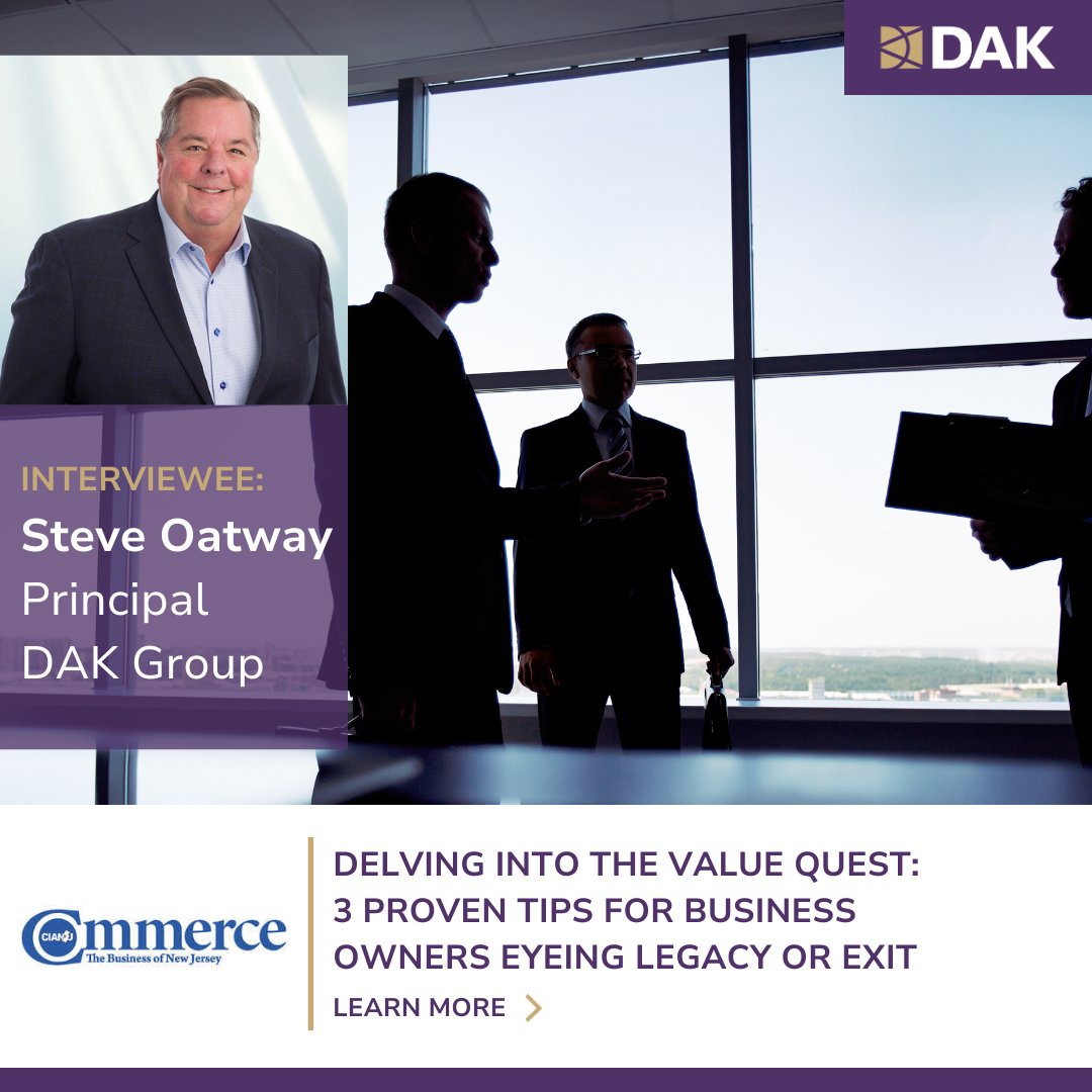 TheDAKGroup's tweet photo. Many business owners are grappling with the question of further investing in their companies, transition to the next gen, or embark on the path of selling. Here are 3 proven tips for business owners eyeing legacy or an exit Read more: https://t.co/PpnjBnRfMf https://t.co/JO1TDHcoak