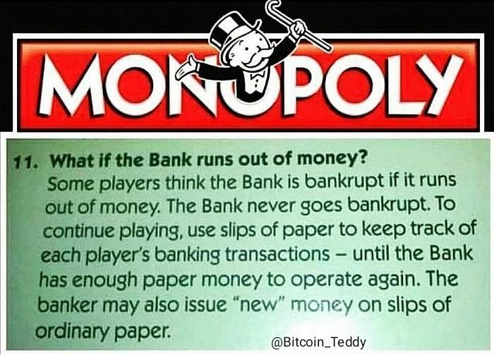 Monopoly is a game, but the real world is no longer a game. While the bank prints 'infinite' money there, the purchasing power of your money becomes less and less. #Bitcoin? Independent, limited, cannot be manipulated! Playtime is over, #Bitcoin is the solution!