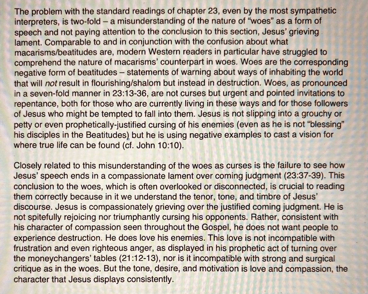 DrJTPennington's tweet photo. Jesus’ woes in Matt 23 are often dismissed by critics and reluctantly explained with embarrassment by sympathetic readers. Here’s part of my discussion of it for my (someday forthcoming) commentary: https://t.co/h7WBZoaH3v