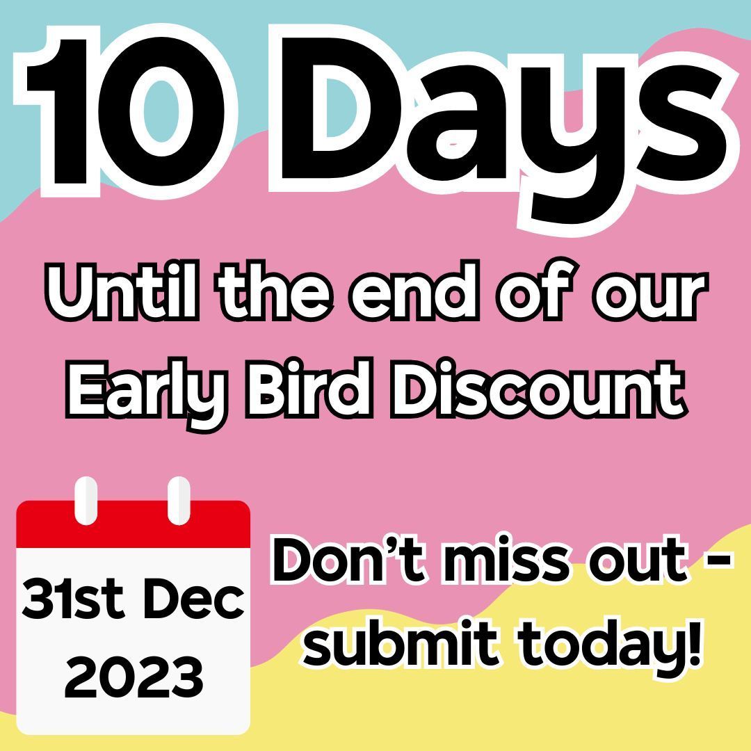10 DAYS TO GO!!

Don't miss out on our Early Bird Discount for film submissions to #SwIFF24! 

We would love to see your film, so why not submit today and make the most of the discount? You can submit using @filmfreeway - buff.ly/3FqwVHW

#Swindon #FilmFestival #Film