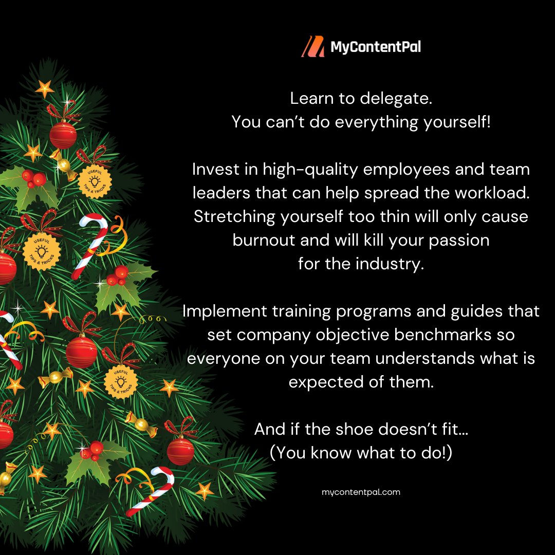 🎄4 days left of our Christmas jingle and daily tips!

🎶” On the eighth day of Christmas, My Content Pal gave to me… 
Business owner tips, an awesome advice freebie...🎶

👇 If you're a business owner wanting to succeed - check out today's tip