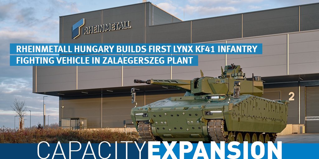 Capacity expansion: #Rheinmetall builds first #Lynx #infantry fighting vehicle for #Hungary 🇭🇺 in Hungary rheinmetall.com/en/media/news-…