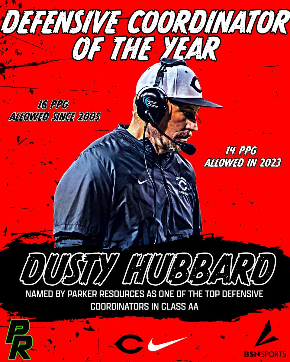 𝐓𝐡𝐞 𝐁𝐞𝐬𝐭 𝐨𝐟 𝐭𝐡𝐞 𝐁𝐞𝐬𝐭‼️

Congratulations to our long time Defensive Coordinator Dusty Hubbard on being named as one of the top DC’s in Class AA by Parker Resources. Coach Hubbard’s contribution’s to CHS as a Teacher, DC, &amp; Head Baseball Coach have been incredible.