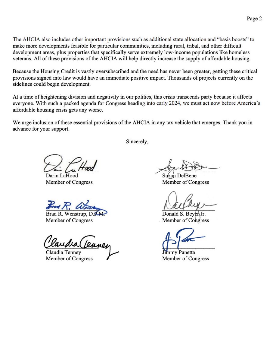 The AHCIA Act, a bill I cosponsored, works to enhance affordable housing access for rural, low-income families in #NY24 & nationwide. This week, I joined my colleagues in urging House Leadership to include this bill in any potential tax legislation brought to the floor!