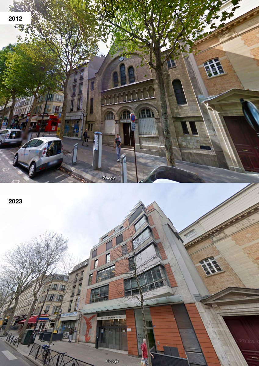 Saccage du quartier des Épinettes, Paris 17e

➡️2015, démolition totale de l’ancienne église Saint-Michel édifiée en 1902, 19 avenue de Saint-Ouen.

➡️2016, construction de 10 logements, d’un lycée et d’une crèche par G2A Architecture au profit de la SCI Ganneron.

#saccageparis