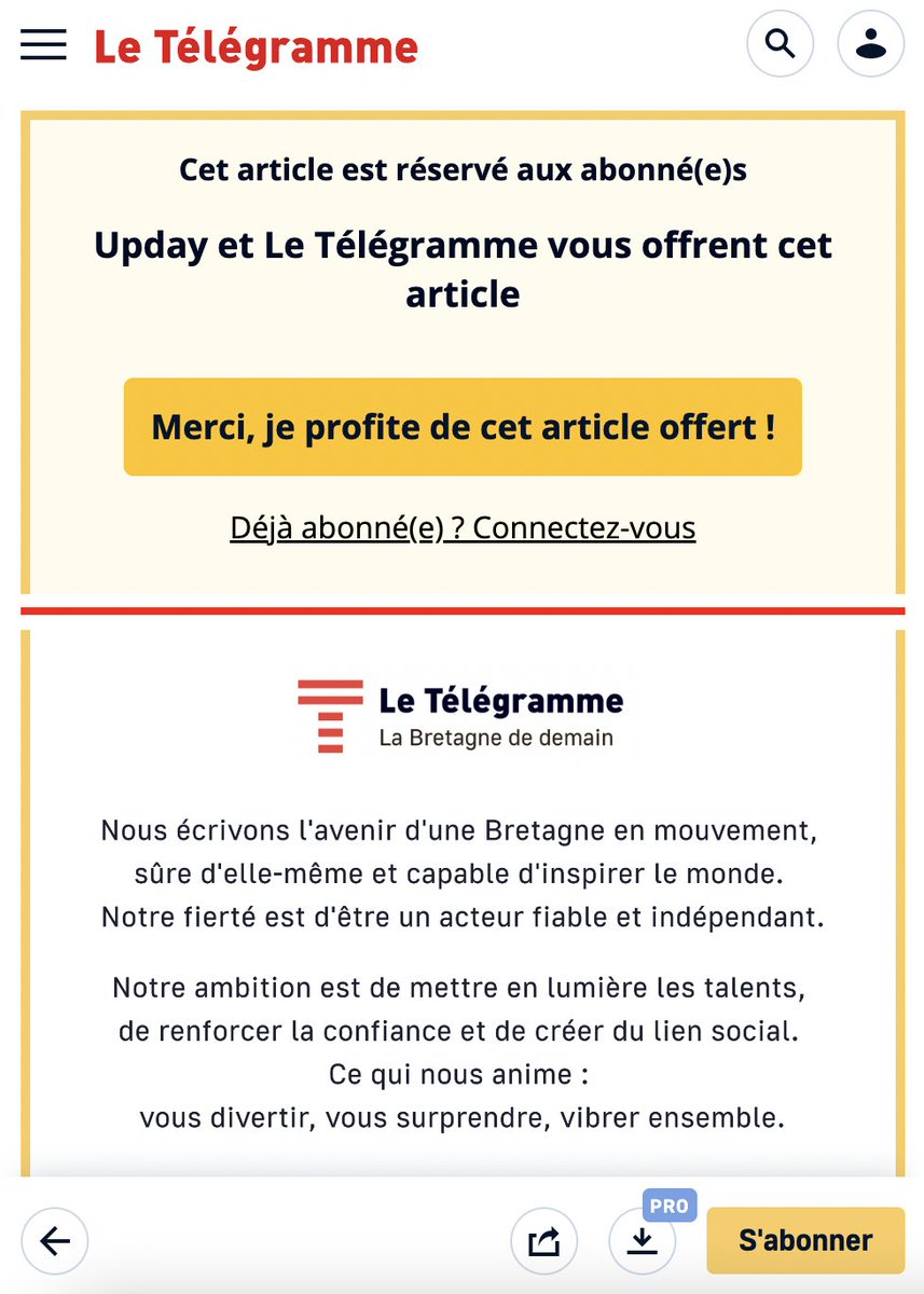 Bertrand de Volontat (@bert_devolontat) on Twitter photo Nous poursuivons à <a href="/updayFR/">upday France</a> une démarche positive pour intégrer des contenus payants dans nos sélections et conduire nos lecteurs à s'abonner chez nos médias partenaires. Dernier exemple de success story avec <a href="/LeTelegramme/">Le Télégramme</a>🔓 Merci à <a href="/PooolTech/">Poool</a> pour le parcours persona "upday" ! Nous poursuivons à <a href="/updayFR/">upday France</a> une démarche positive pour intégrer des contenus payants dans nos sélections et conduire nos lecteurs à s'abonner chez nos médias partenaires. Dernier exemple de success story avec <a href="/LeTelegramme/">Le Télégramme</a>🔓 Merci à <a href="/PooolTech/">Poool</a> pour le parcours persona "upday" !