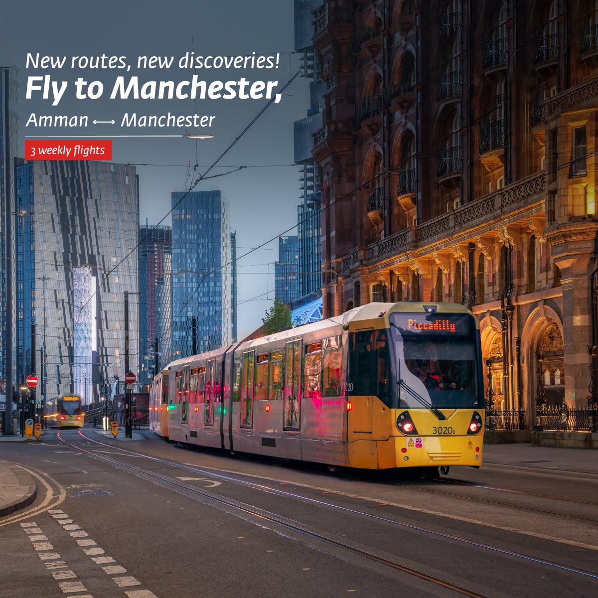 Discover new horizons with Manchester, your latest gateway to the UK. We'll be operating three weekly flights launching in March 2024. Book your flight now through rj.com #RoyalJordanian #RJ  #WeFlyTogether