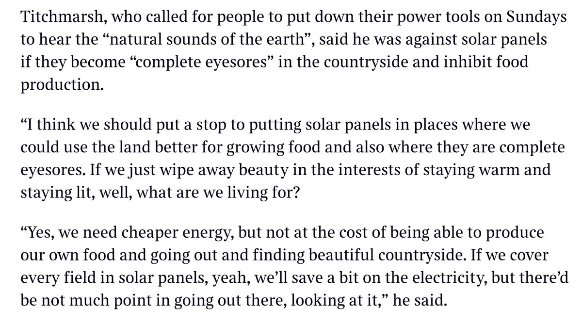 No one ever says this about golf courses, yet they cover 5x as much land as solar panels. From Alan Titchmarsh in the Times.