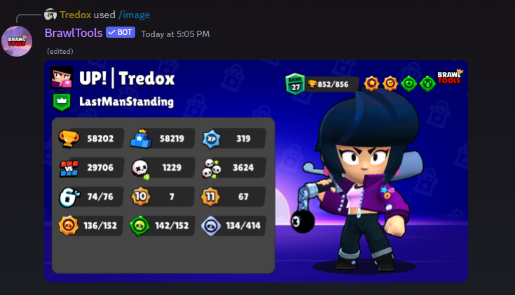 BrawlTools's tweet photo. #3 Personalized Images:

Would you like to create some personalized images?

With the /image command, BrawlTools can create personalized images and charts for your profile, trophy, 3vs3 wins, solo wins, duo wins, brawlers, club members, club trophies and more! 📷 #BrawlStars https://t.co/U0Q6kudP6S