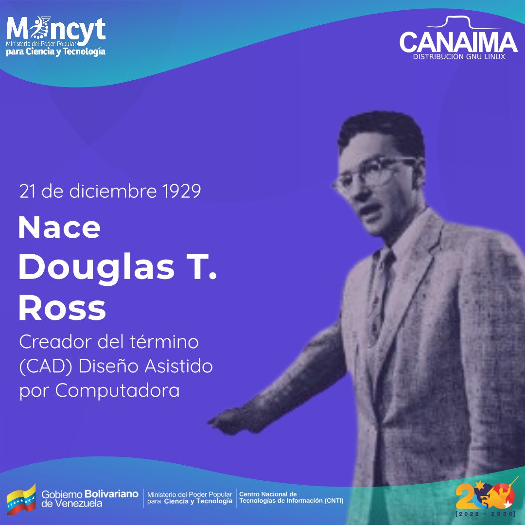 #UnDiaComoHoy nace el pionero científico informático Douglas T. Ross. Creador del término CAD para diseño asistido por computadora. Padre de las herramientas programadas automáticamente (APT) un lenguaje de programación para impulsar el control numérico en la fabricación.