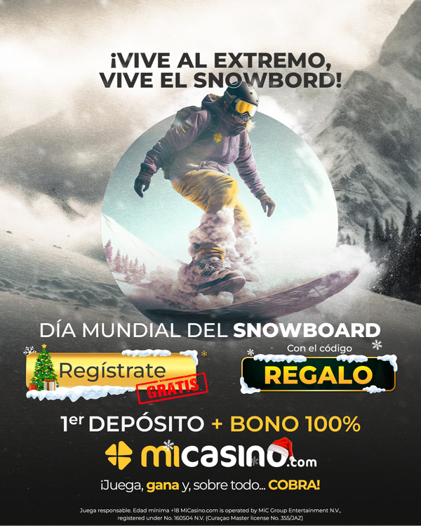 #21deDiciembre | ¡Vive al máximo en MiCasino.com!🏔 Hoy es el día mundial del SNOWBORD📷 ¡Arriésgate para multiplicar tus ganancias! 📷bit.ly/45XWOdR 📷 🍀