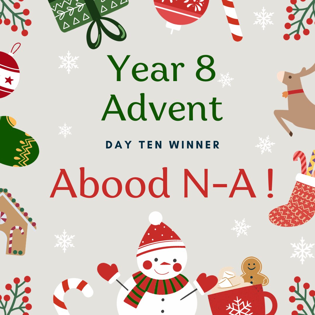 Day 10 of Year 8 Advent goes to Abood N-A !

Abood always works hard, takes part and does the right thing !
We hope you enjoy your treat!
📷☎️🧑‍🎄🎄📞🎁
#Adventmatters #Attendancematters #Makingtheprideproud #TPWHDTRT