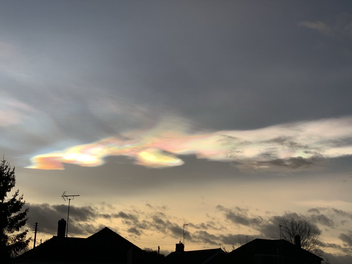 Mother of pearl clouds in Lincolnshire just now.  iPhone X no adjustment. #optics #nofilter #stormhour #atmosphericoptics