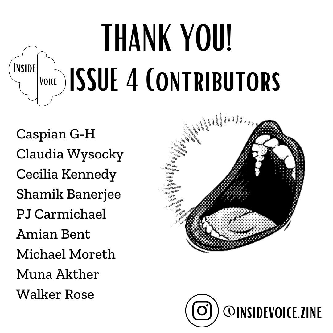 Thank you to these amazing creators for their intense and moving words and art!! 

Click the Link in Our Bio for  ISSUE 4 🫀🧘🍽️

#zine #submissions #art #writing #poetry #photography #mentalhealth #bodypositivity #foodie #foodstories #selflove #insecurities #illustration