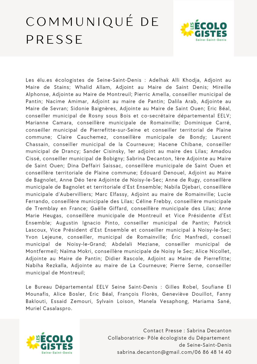 Les élu.e.s et militants Écologistes de #SeineSaintDenis au service de leurs concitoyens ! Mobilisation contre la loi #Immigration.