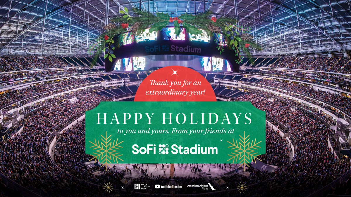 Happy Holidays and warm wishes for the New Year from all of us at #SoFiStadium! ⛄️🎁