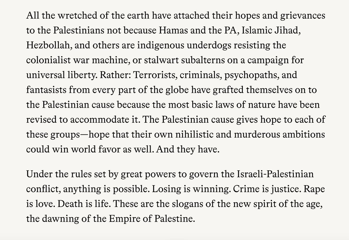 I cannot recommend highly enough this @LeeSmithDC piece, which gets to the core truth: Israel is forced to continuously fight the Palestinians because the US & Europe keep rebuilding what is destroyed in the wars Palestinians start tabletmag.com/sections/news/…