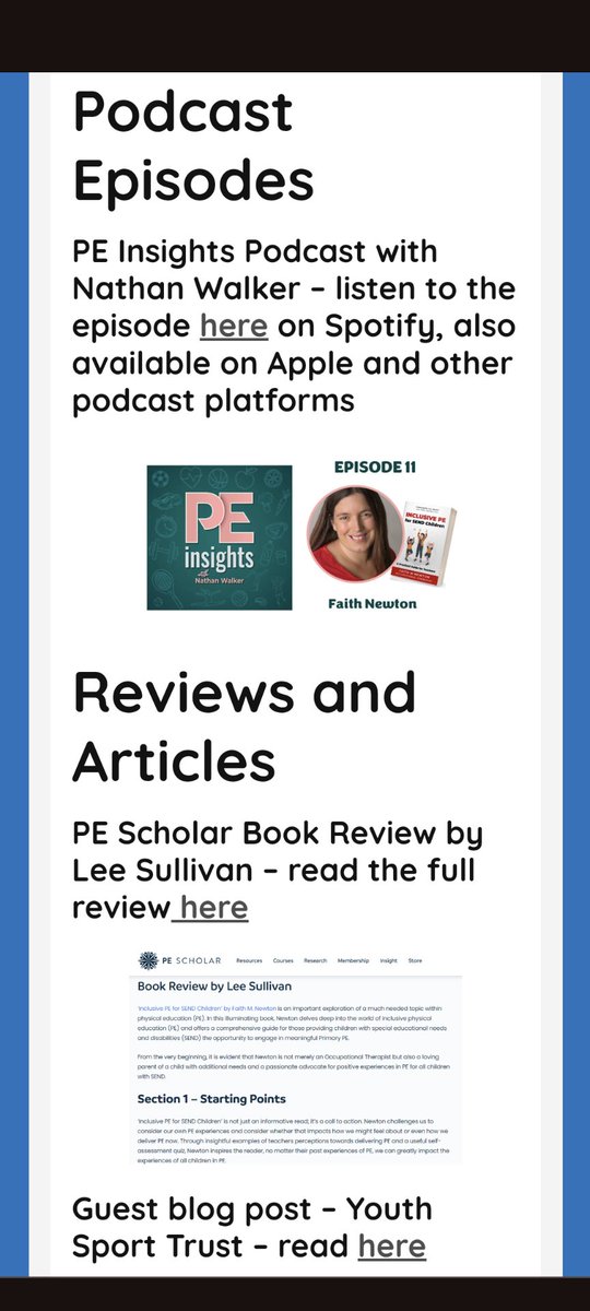 Interested in #inclusive #PE and #adaptedPE? Check out podcast episodes and articles featuring my book. schoolot.co.uk/press-and-medi…