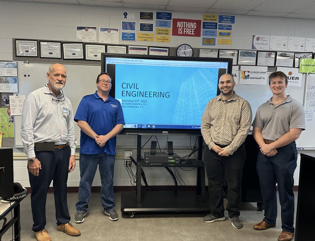 Three former Creekside HS students returned to their high school last week. Each are now in the industry and participating in ACE. Joining CHS’s teacher Kevin Davenport, P.E. are Dylan Scanlon, E.I., Alex Anderson, E.I. and Tobin Clark.
#TBT #ACENEFL #ACEmentor #ACEalumni