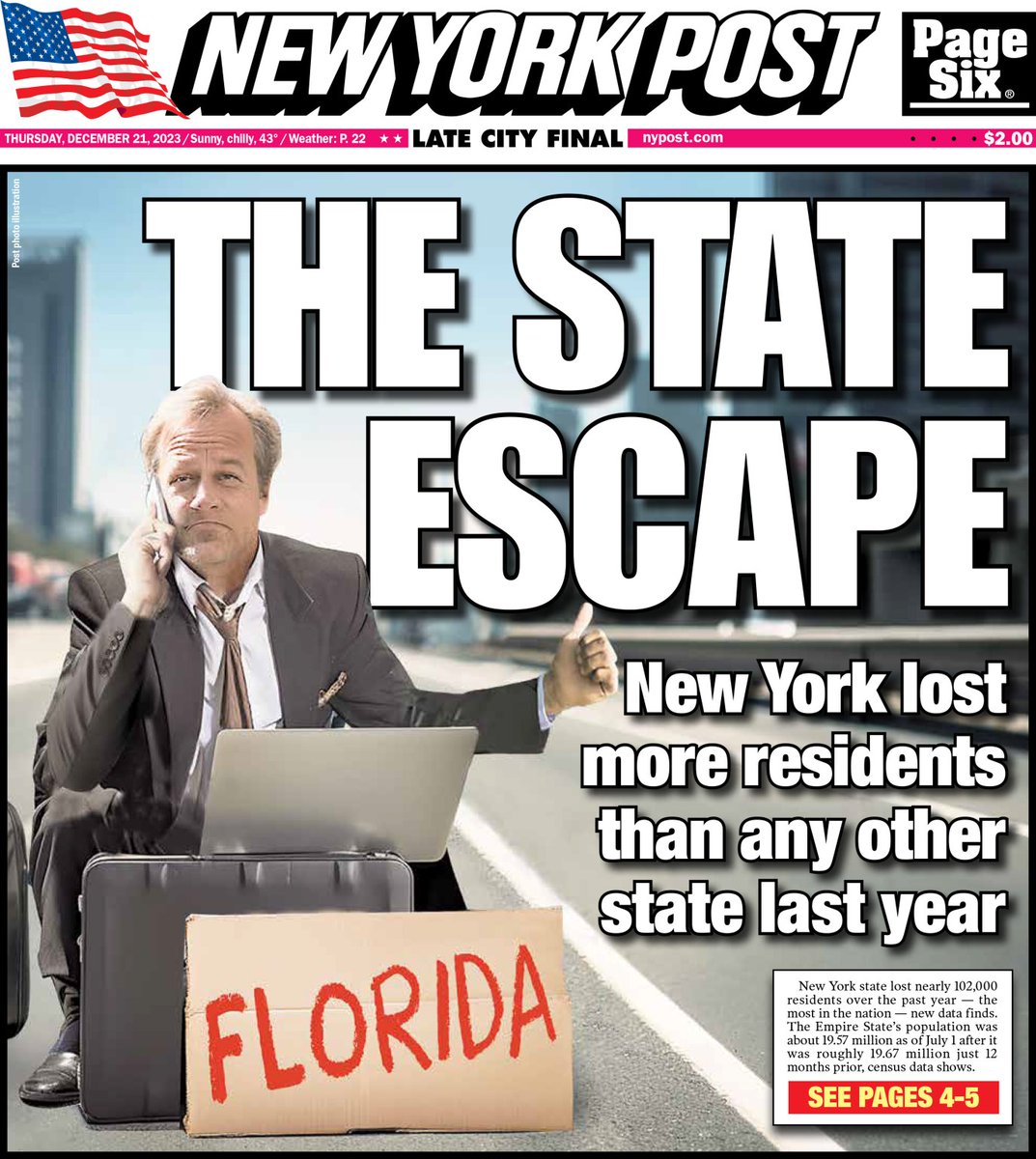 'If the politicians overseeing this mass exodus wonder why it’s happening, they need only look in the nearest mirror.' Great piece from my @Heritage colleague, @RealEJAntoni: nypost.com/2023/12/20/opi…