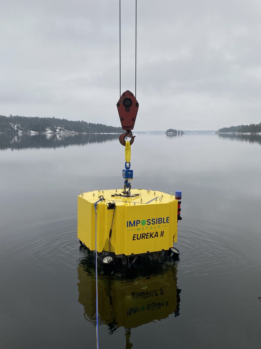Super excited to show Eureka II under test in Lake Huron. We have tested at around 100 meters and the vehicle is rated for 6,000 meters. Ocean testing in the Blake Plateau in 1Q2024 where we plan to pick up real nodules.