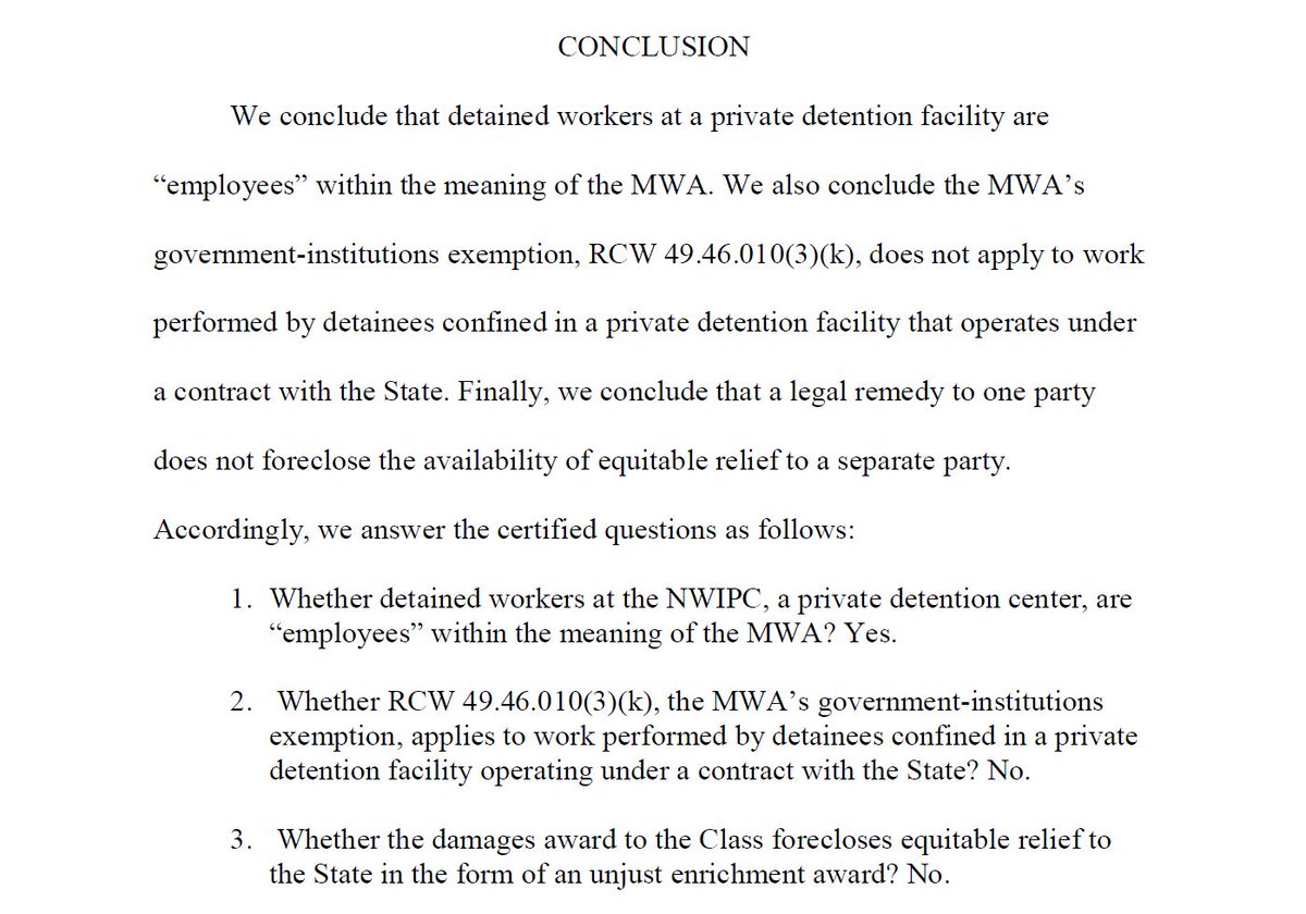 #BREAKING Unanimous state Supreme Court victory in our Minimum Wage Act case against The GEO Group, a corporation that operates the for-profit immigration detention center in Tacoma. Read the Opinion: …l-s3bucket.s3.us-west-2.amazonaws.com/uploadedfiles/…