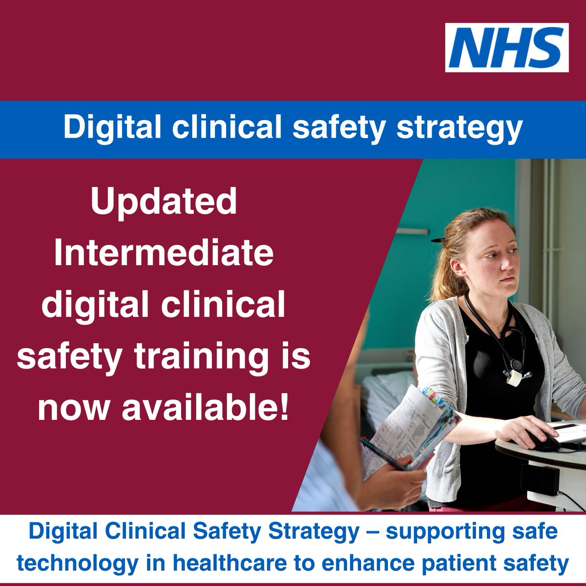 Updated intermediate training is now available for those working in digital clinical safety. The training follows a patient journey, explains the role of a clinical safety officer and provides an overview of related documentation. Find out more: digital.nhs.uk/services/clini…