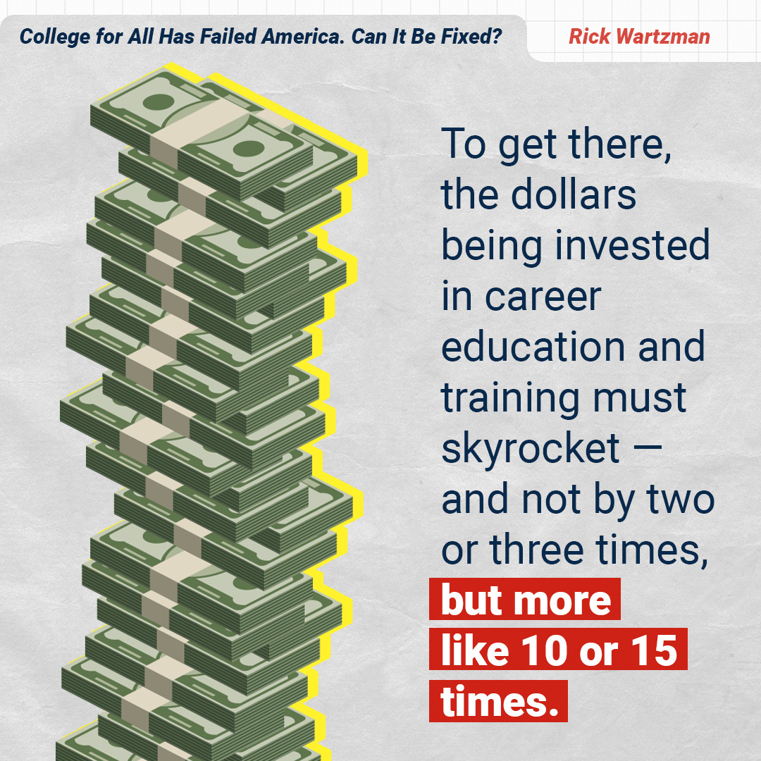 Only 3% of estimated funding for U.S. high school and middle schools is spent on Career Technical Education, according to a story by Rick Wartzman in Fortune and Capital & Main titled “College for All Has Failed America. Can It Be Fixed?” fortune.com/2023/12/14/col…